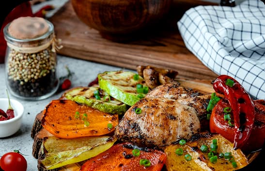 Delicious prepared food with vegetables